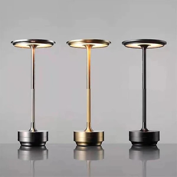 Ledningsfri bordlampe - dæmpbar, vandtæt, metal, USB-genopladelig - 1 stk. sølv silver Helt aluminium