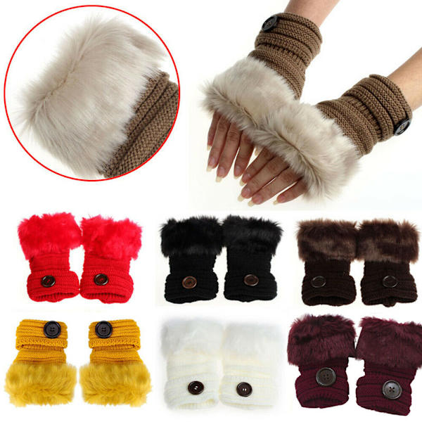 Fingerløse damehandsker Vinter Faux Fur Luffer Foret Termisk Light grey