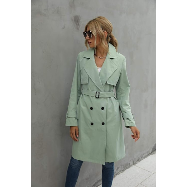Loalirando - Trenchcoat Dubbelknäppt Klassisk Lång Jacka Vindtät Höst Vårjacka green M