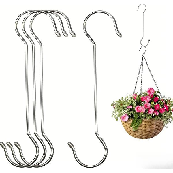 Et sæt med 4 ekstra store, robuste og holdbare S-kroge, velegnet til ophængning af blomsterkurve og fuglefoderbræt. 12 inch-4Pack