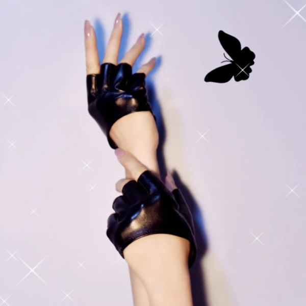 Pu Læder Fingerløse Handsker Til Goth Punk Rock Lolita Harajuku Sort One Size Sort Black One Size