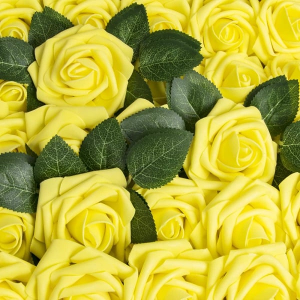 50 Pakket Rozen Simulatie Rozen Bruiloft Cadeaudoos Moederdag Cadeau, Geel
