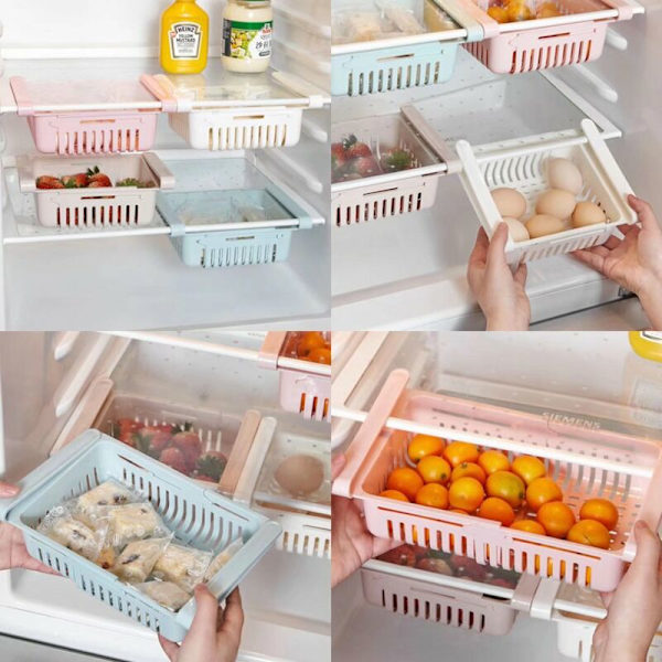 Frigo udtrækkelig opbevaringsboks køleskab skillevæg køleskab opbevaring køleskab skillevæg (2 blå)