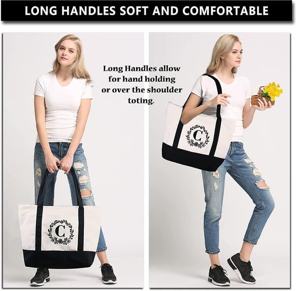 Initial Tote med innerficka och framficka Canvas Strandväska 12 oz