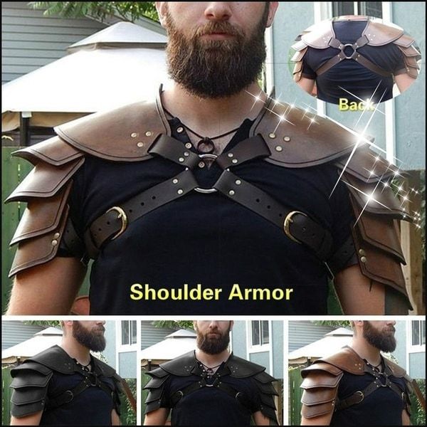 Betterlifefg-Keskiaikainen viikinkinahkainen kaksoishar肩甲 Steampunk Vintage Nahkavaljaat Retro Spartacus Warrior Gladiator Nahkainen panssari
