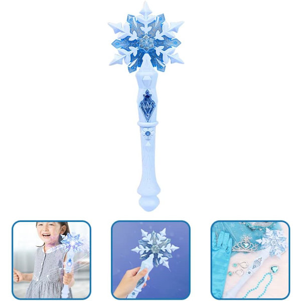 Ljus upp snöflinga trollstav med ljud, musikalisk glödande fe leksak för barn flicka prinsessa fest gynnar jul kostym cosplay tillbehör blå