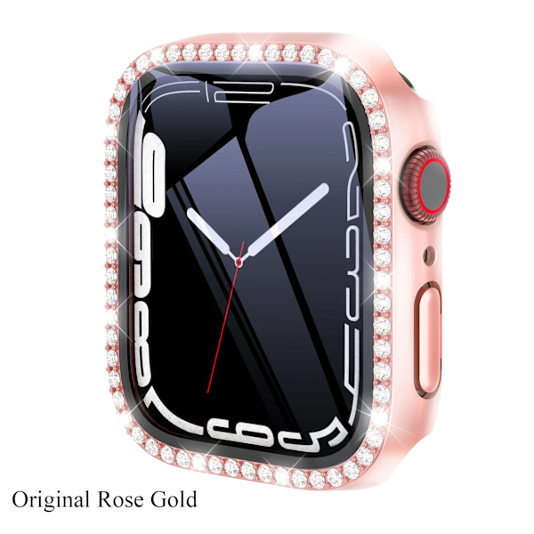 Diamond Glass+ Cover för Apple Watch Case 45mm 41mm 40mm 44mm 42mm 38mm Bling Bumper+ Skärmskydd iwatch Serie 9 8 7 3 6 SE Original Roséguld Original Rose Gold Series 321 38MM