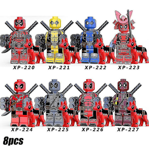 8-pack Superhjälte-serie Minifigurer Byggklossar Set, Deadpool Mini Actionfigurer Leksaker Fans Presenter för 3 År + Barn