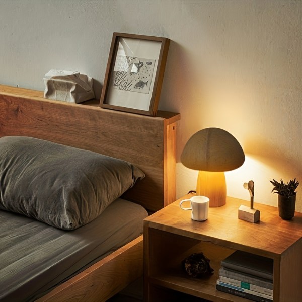 1 kpl LED-luova sienipöytävalaisin, puinen pöytävalaisin, makuuhuoneen yöpöydän yövalo, himmennettävä LED Type B - Walnut