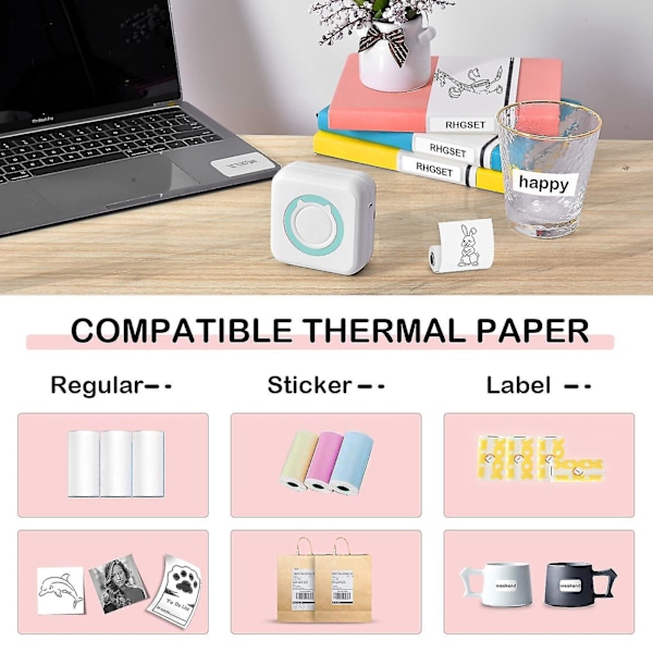 Mini lomme-klistermærkemaskine, Bluetooth trådløs bærbar mobilprintermaskine termisk printer til noter, memo, foto, lommelabel kvitteringsprinter C option 5
