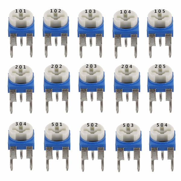 15 värden 150 stycken 100 Ohm - 2M Ohm variabelt motståndsklassningssats 6mm potentiometer packad i transparent plastbox