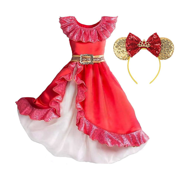 Elena Avalorin prinsessapuku Tyttö Disney Anime Roolipeli Vaatteet Halloween Karnevaali Cosplay Asu Lapset Punainen Ruffle Pitkä Mekko Elena Setit 07 Elena Sets 07 5-6Y Tag-M