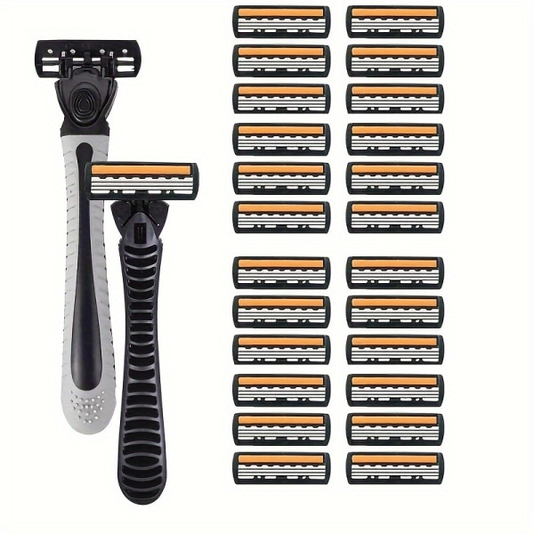 Herre 3-lags Razor Blade Manuell barbering for menn Erstatt hode Komfortable barberblader 2Holder And 24Blades
