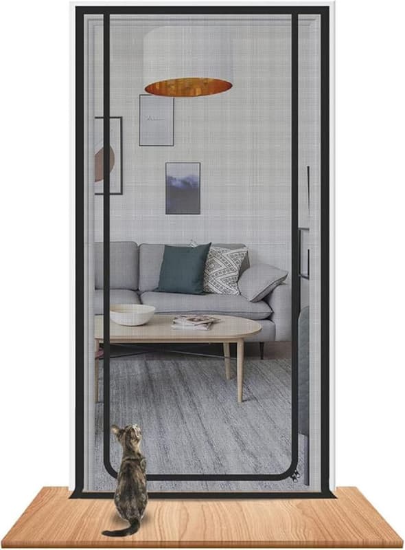 Katteafvisende dørgardin med lynlås, holdbart net, sort (BT) black 90x200cm