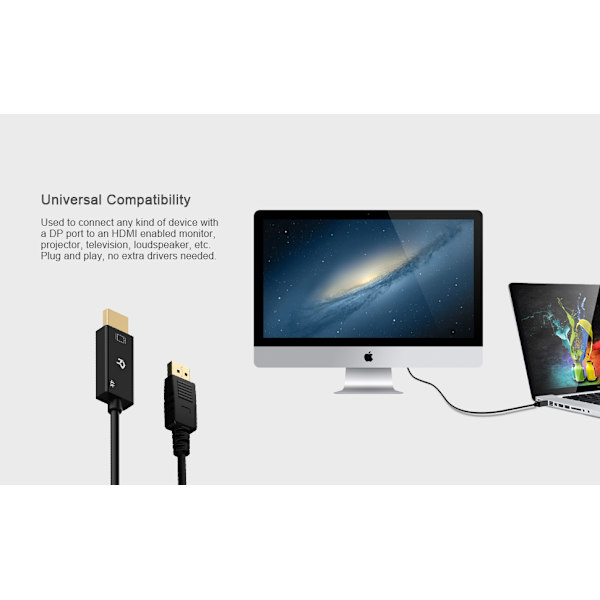 Rankie DisplayPort (DP) til HDMI-kabel, klar til 4K-opløsning, 6