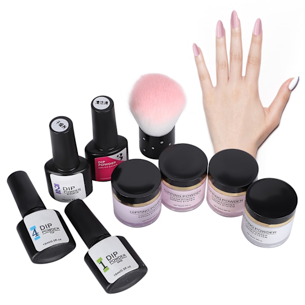 10 st Nageldippningspulver Set Nagelkonst Pulver Topp Baslack Gel Borste Manikyrverktyg (C Set)