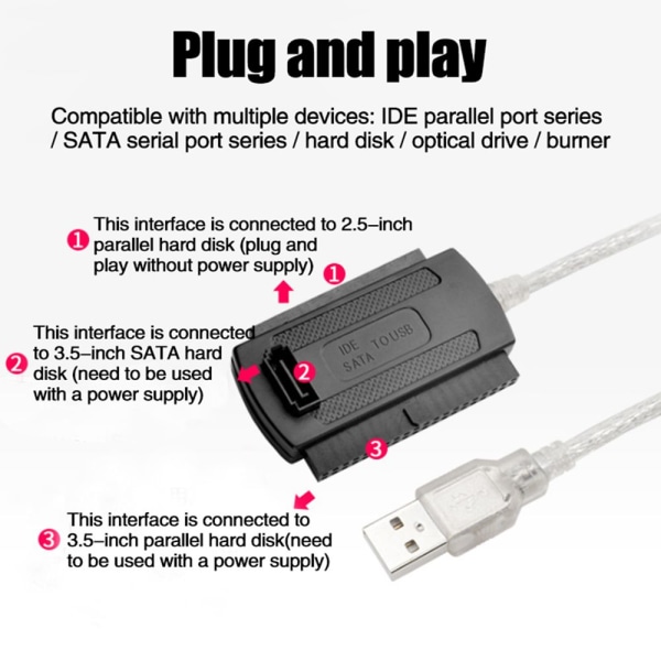 Konverteringskabel USB 2.0 til IDE/SATA HDD-adapter