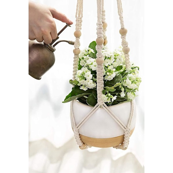 Hängande kruka 2 st Hängande växtkorg inomhus Blomkruka Bomullsrep med pärlor utan tofsar, 89cm