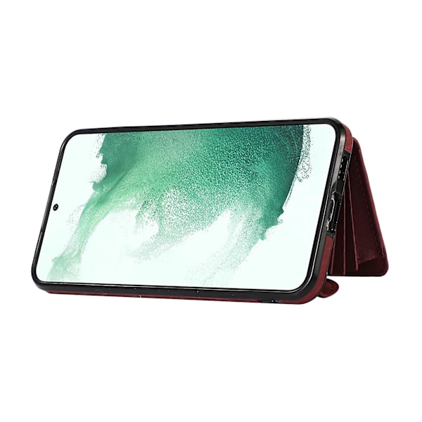 Telefonfodral för Samsung Galaxy S22 5g med stativ, RFID-blockering, kortfodral, PU-läder + TPU-skal Red