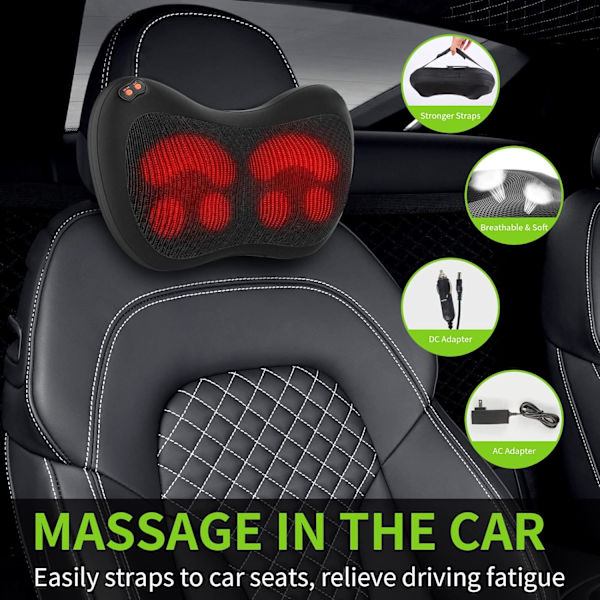 Rygg- och nackmassageapparat, Shiatsu nedre ryggmassageapparat med värme - djupvävnadsmassage för axlar, nacke, rygg och ben