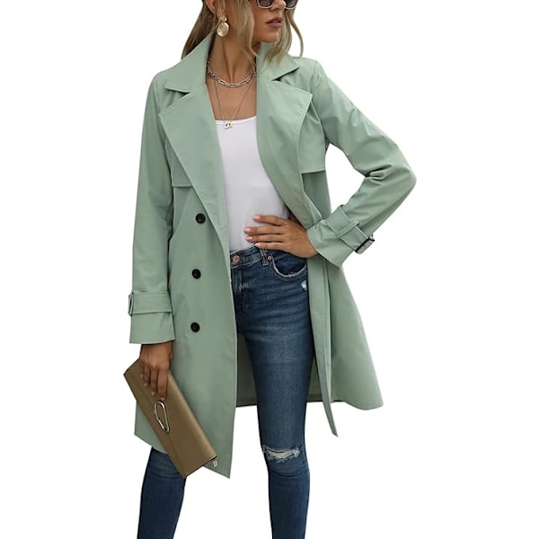 Loalirando - Trenchcoat Dubbelknäppt Klassisk Lång Jacka Vindtät Höst Vårjacka green XL