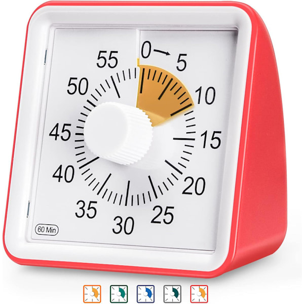 60 Minuters Visuell Timer, Klassrumstimer, Nedräkningstimer för Barn och Vuxna Red