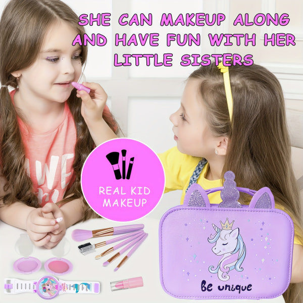 Sminkkit för tjej med sminkväska - äkta, giftfri, tvättbar sminksats - födelsedag Purple
