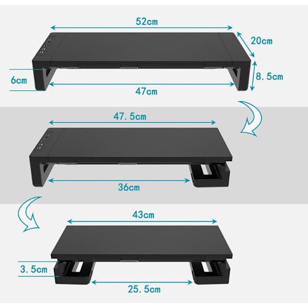 Foldbar Monitor Stativ, USB 3.0 Computer Monitor Hub, Skrivebordsstativ med Opbevaringsboks,