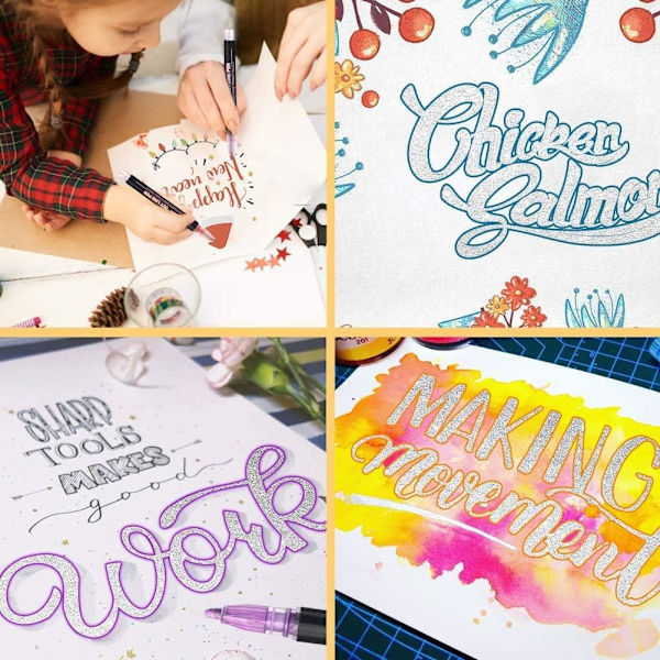 Glitter-tusjpenner, gaver til tenåringsjenter, julegave til barn, 24 farger metalliske dobbeltlinjeskrapbookingpenner 24 Colors