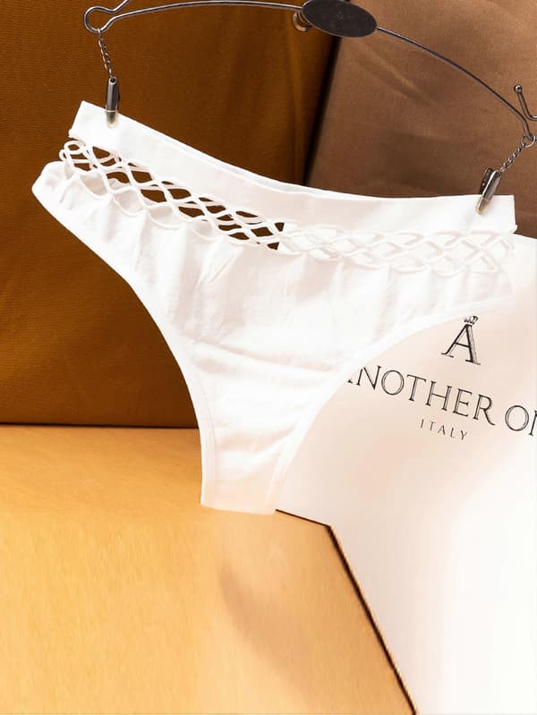 Utskurna enfärgade stringtrosor, mjuka och bekväma stretchiga underkläder, damunderkläder och underkläder White 2XL