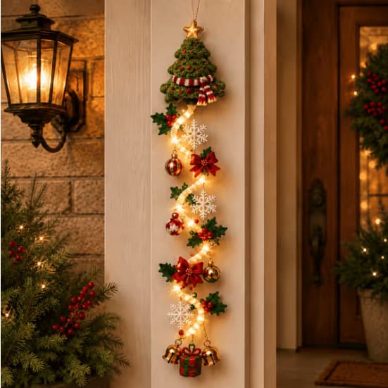 Glødende juledørhenger, tredekorasjon med LED-lys, 6 design Gingerbread