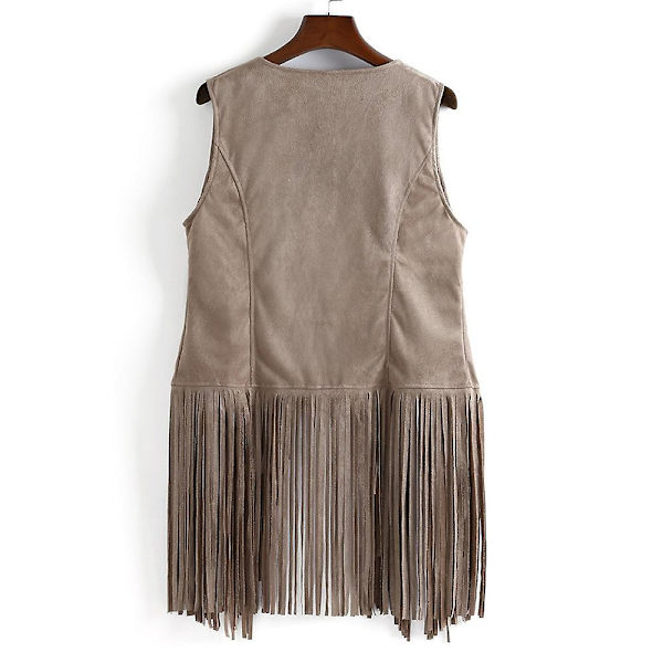1970'ernes Kvinde Tassel Ærmeløs Vest 70'er Retro Hippie Kunstlæder Frynser Jakke Cardigan Beige Beige S