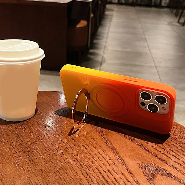 Gradient Färg Magsafe Skal Kompatibel med Iphone 15 Pro Max, Mjuk Tpu-fodral med Magnetiskt Osynligt Stativ Orange-Gul Orange-Yellow For iPhone 15 Pro Max