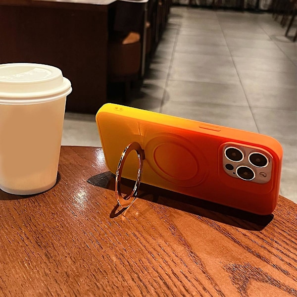 Gradienttiväri Magsafe-kotelo yhteensopiva iPhone 15 Pro Maxin kanssa, pehmeä Tpu-kuori magneettisella näkymättömällä telineellä oranssi-keltainen Orange-Yellow For iPhone 15 Pro Max