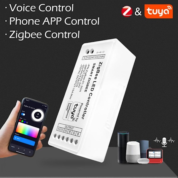 Tuya Zigbee 3.0 Smart LED-stripe-kontroller DC5-24V RGB+CCT RGBW RGB CCT Enkeltfarget dimmer Støtte Smart Life APP Stemmestyring