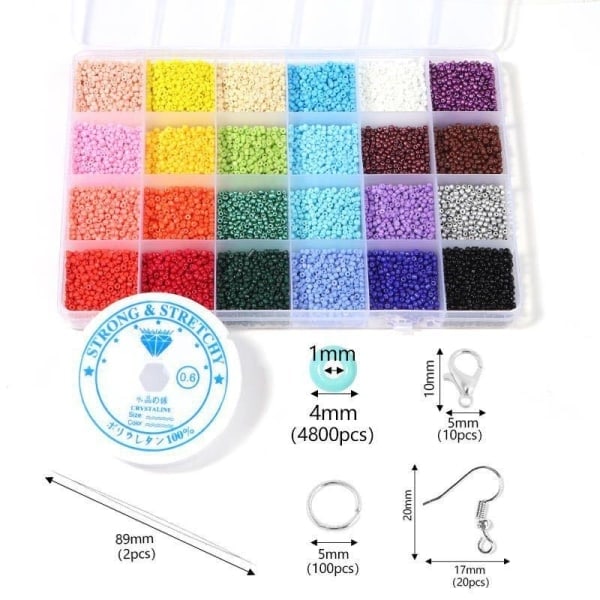 DIY - Pärlbox - Seed beads - 4 mm - 4800 st - Smyckestillverkning i flerfärgad - Perfet