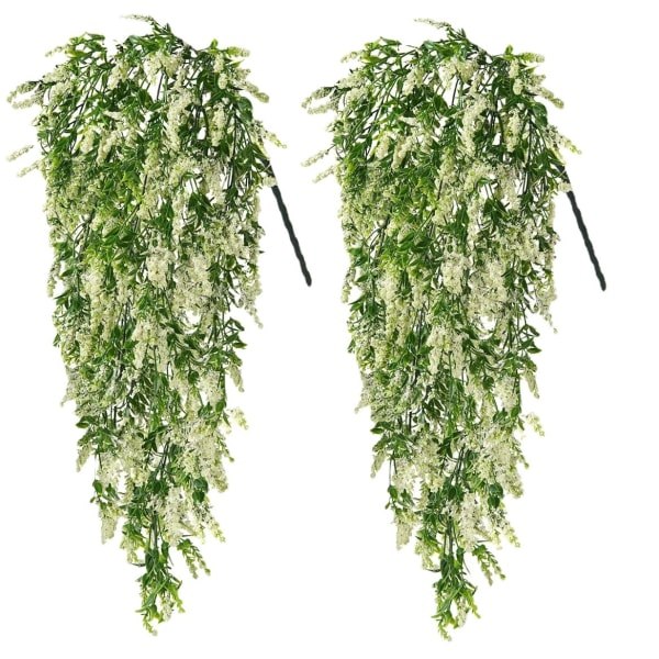 (Beige) 2 deler kunstige blomster i rotting for oppheng -