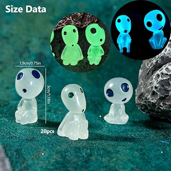Trädfe-figurer 20 stycken Miniatyrfigurer Lysande Stenar Dekoration Barn Prinsessan Mononoke Hängande Figurer Anime Trädgårdsfigurer