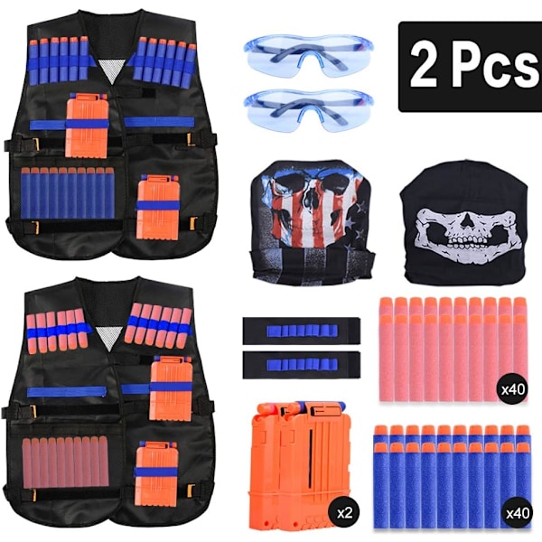 2 Taktisk Vest Jakke Sæt Nerf N-Strike Elite Sæt, Børns Nerf Vest, Taktisk Vest, Nerf Tilbehør Sæt Børn Taktisk Vest med 80 pile refill