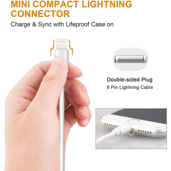 3 st iPhone-laddare 3p2m iPhone Lightning-kabel Ultraslitstark kontakt för iPhone 13/13 Pro/12/12 Pro Max/11/11 Pro/x/xs/xr/8/8 Plus/7/7 Plus/6s/6s