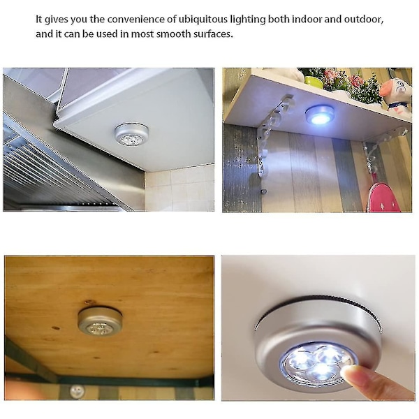 LED-lys på batteri - Trykk for å slå på - Hvitt lys (6 stk)