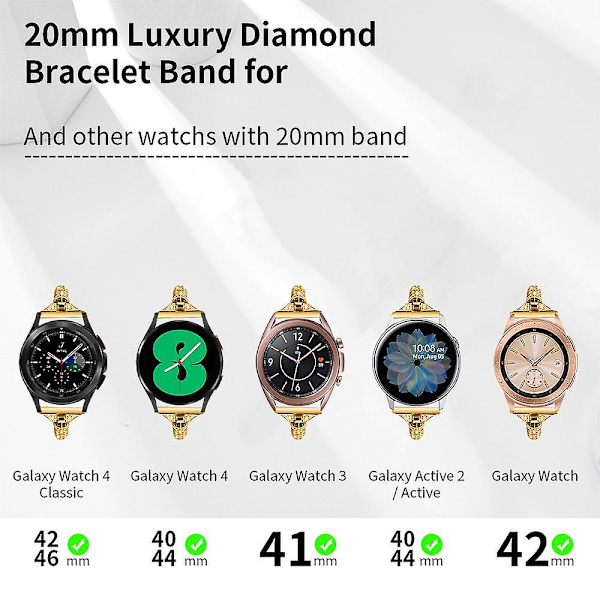20mm ur til Samsung Galaxy Watch6 40mm 44mm/Watch6 Classic 43mm 47mm/ Watch 4/5 40mm 44mm Gold