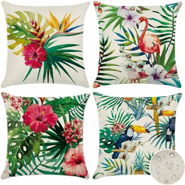 Set med 4 utomhuskuddar 45x45cm, vattentät tropisk växt