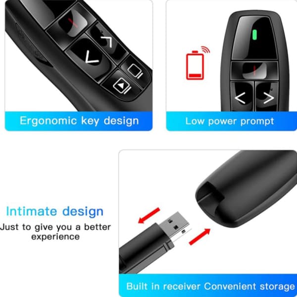 IC 2.4Ghz USB trådløs presentasjonsfjernkontroll rød - Pen Pointer PPT fjernkontroll