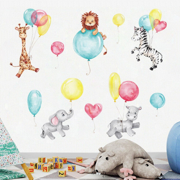 Akvarel Elefant Ballon Vægklistermærker til Børneværelse Børnehave Værelse Dekoration Væg Dekoration Dyr Børn Hjem Dekoration Plakat - -