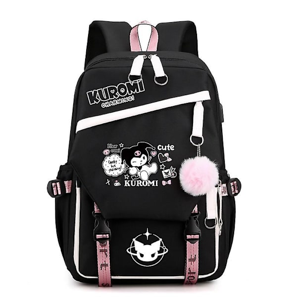 Kuromi Melody Ryggsäck för Flickor, Japansk Söt, Stor Kapacitet, Skolväska för Grundskolan och Gymnasiet - WELLNGS