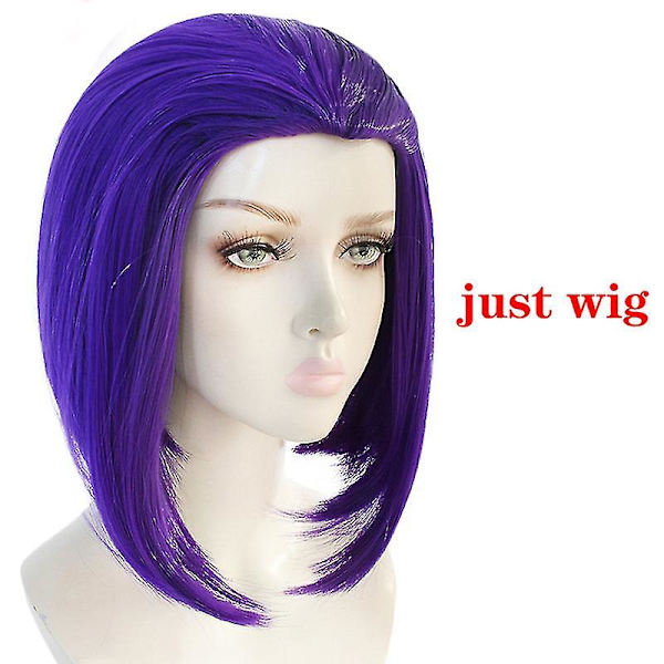 Teen Titans Raven Cosplay-asu Super Sankari Viitta Hyppyasu Zentai Halloween Tiukka Vaatteet + Viitta + Vyötärö Koru Ketju - vain peruukki just a wig S