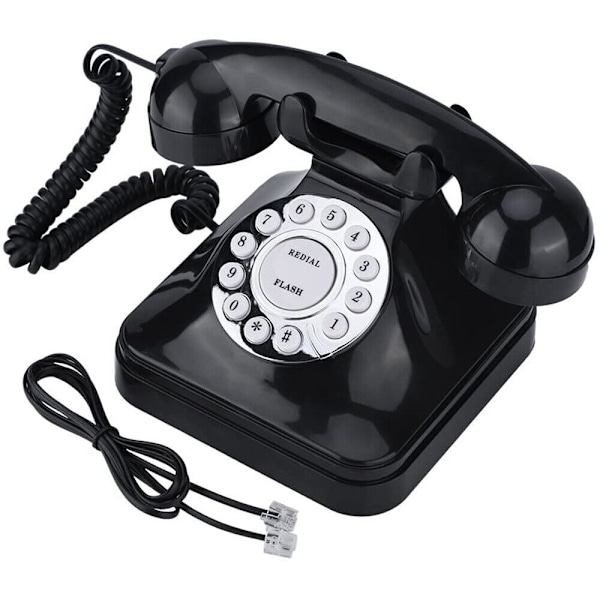 Vintage landline telephone in retro style home phone with cord