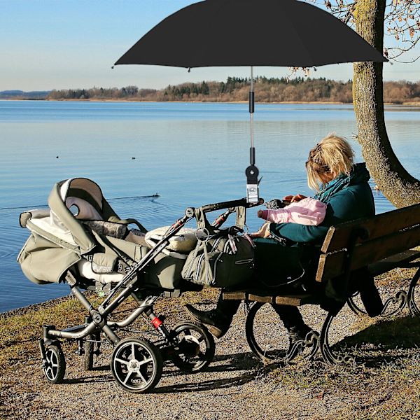 Bärbar stolsparaply med klämma - justerbar höjd och universell passform (55 cm paraplyhöjd, 80 cm överdrag) black