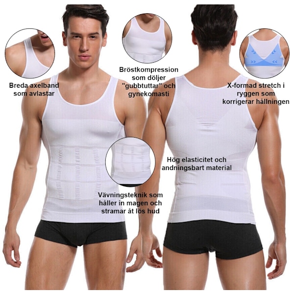 Muotoileva aluspaita miehille / Korjaava - Valitse väri! Valkoinen M White m